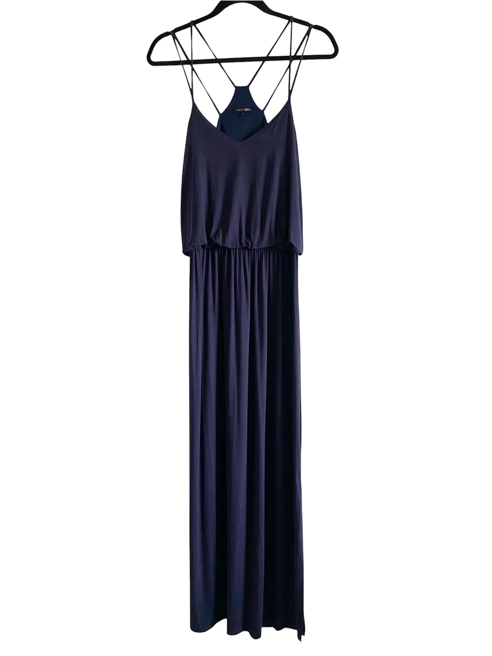 Papermoon Navy Maxi Dress Small Strappy Back Sleeveless Side Slit Boho